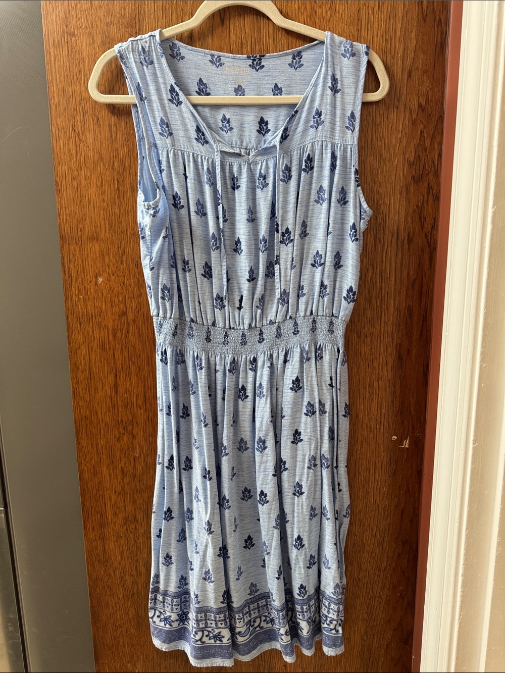 L.L. Bean Light Blue Sleeveless Floral Print Dress